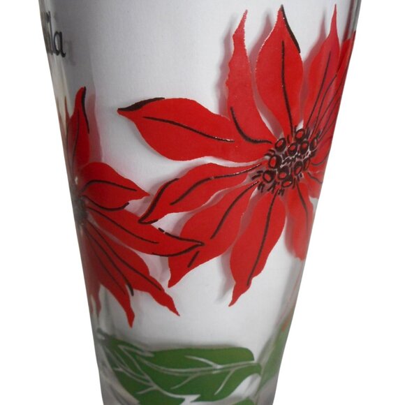 MCM Peanut Butter Juice Glass Tumbler Red / Black Poinsettia Estate find 5" #2 - Picture 5 of 8